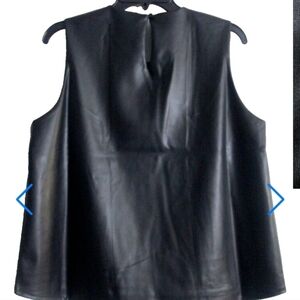 Christian Siriano New York Tops Faux Leather Sleeveless Lined Pullover  Black S